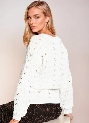 bonprix - Casaco de Tricô com Amarração Off White - BONPRIX