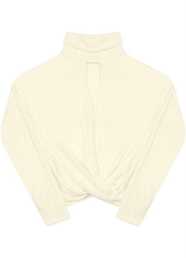 Gris - Casaco de Tricô Feminino Adulto com Gola Bege