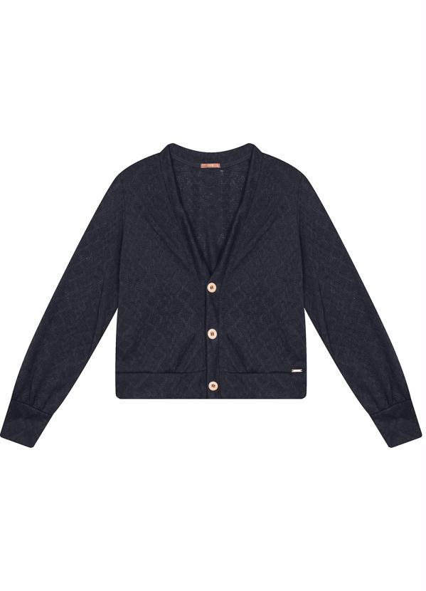 Gris - Casaco de Tricô Feminino com Botões Preto