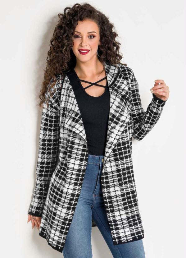 Janine - Casaco em Tricô Alongado Xadrez