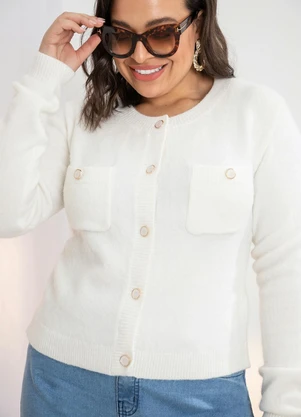Quintess - Casaco em Tricô Branco com Botões - QUINTESS