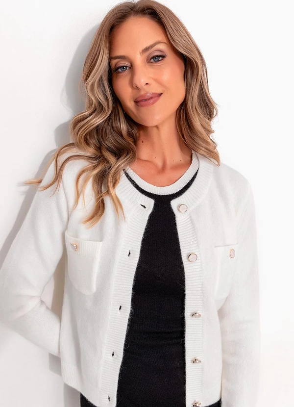 Quintess - Casaco em Tricô Branco com Botões 5