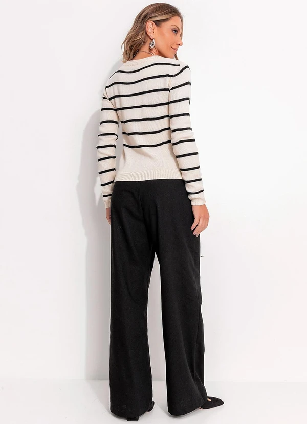 Quintess - Casaco em Tricô Listrado P&B com Botões 11