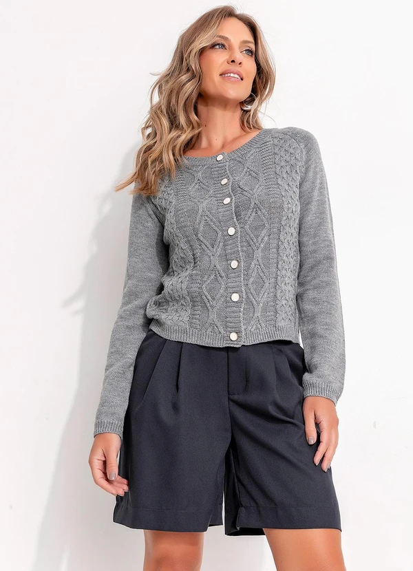 Quintess - Casaco em Tricô Mescla com Botões 7