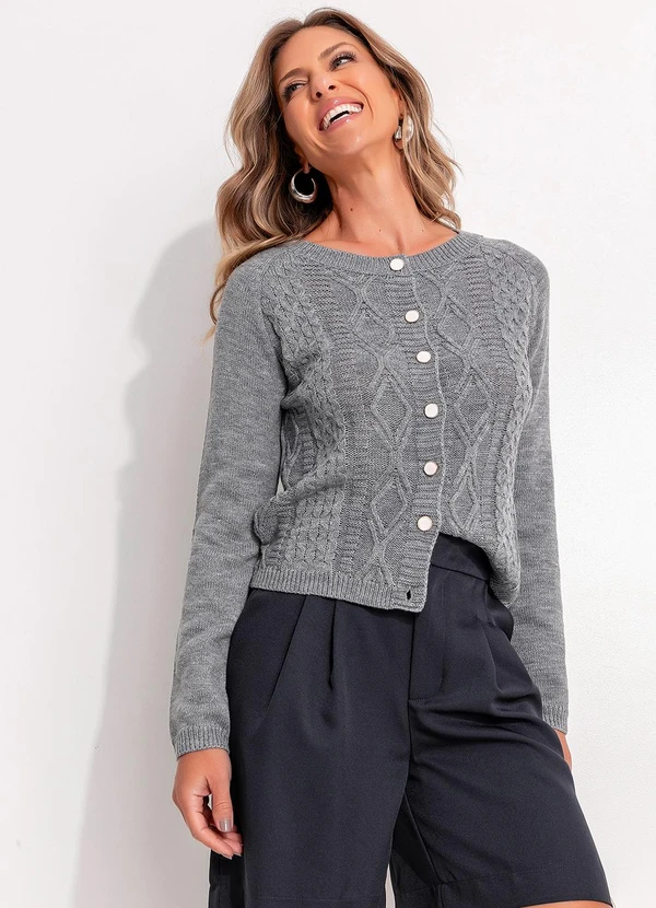 Quintess - Casaco em Tricô Mescla com Botões 8