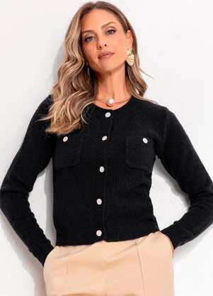 Quintess - Casaco em Tricô Preto com Botões - QUINTESS