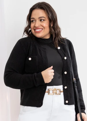 Quintess - Casaco em Tricô Preto com Botões - QUINTESS