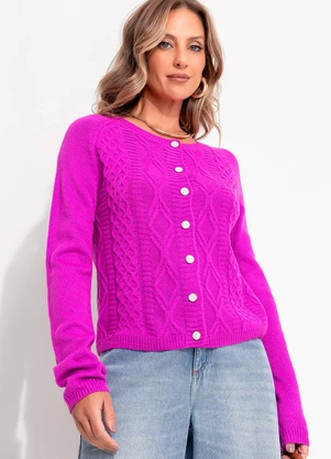 Quintess - Casaco em Tricô Rosa com Botões - QUINTESS