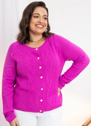 Quintess - Casaco em Tricô Rosa com Botões - QUINTESS