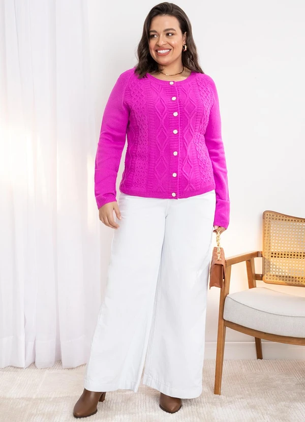 Quintess - Casaco em Tricô Rosa com Botões 7