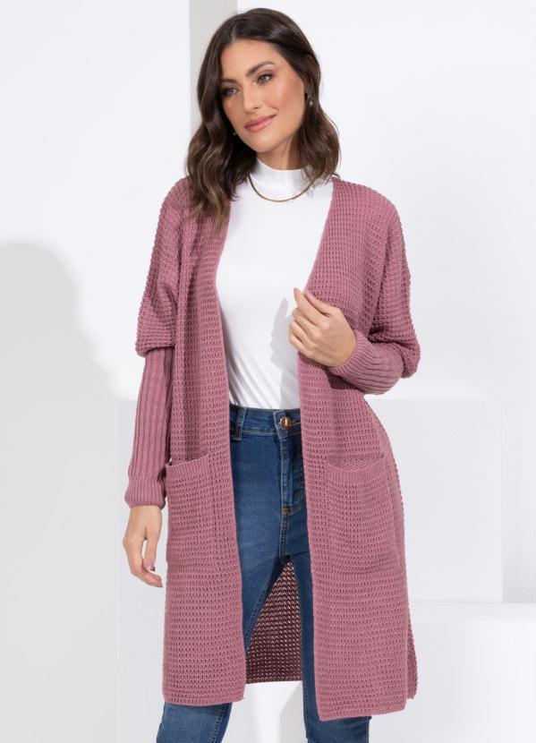 Quintess - Casaco em Tricô Rosê com Bolsos
