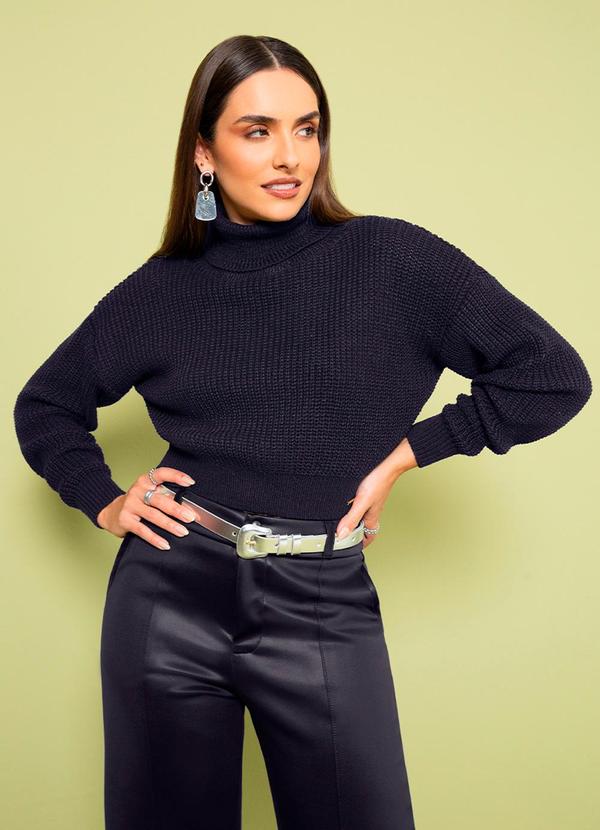 Cativa - Casaco Feminino em Tricô com Gola e Punhos Preto