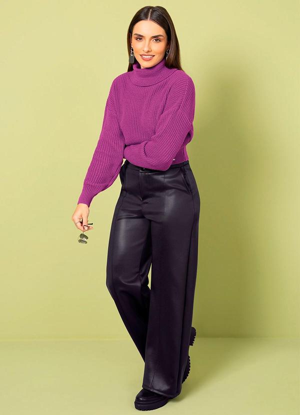 Cativa - Casaco Feminino em Tricô com Gola e Punhos Roxo 2