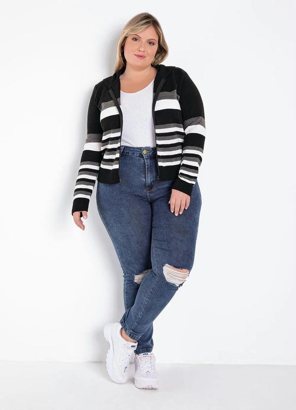 Rosalie - Casaco Listrada Preta, Branca e Cinza com Capuz 10