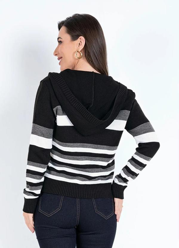 Rosalie - Casaco Listrada Preta, Branca e Cinza com Capuz 2