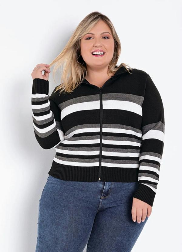 Rosalie - Casaco Listrada Preta, Branca e Cinza com Capuz 6