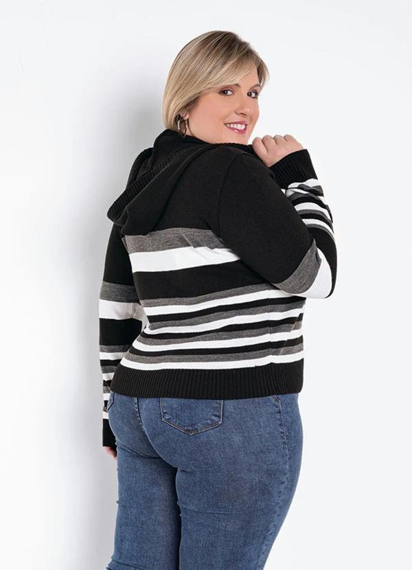 Rosalie - Casaco Listrada Preta, Branca e Cinza com Capuz 7