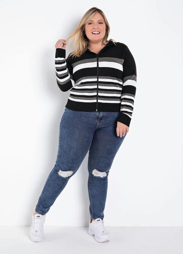 Rosalie - Casaco Listrada Preta, Branca e Cinza com Capuz 8