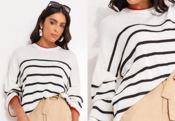 Casaco Listrado P&B em Tric