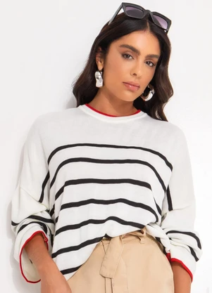 Quintess - Casaco Listrado P&B em Tricô - QUINTESS