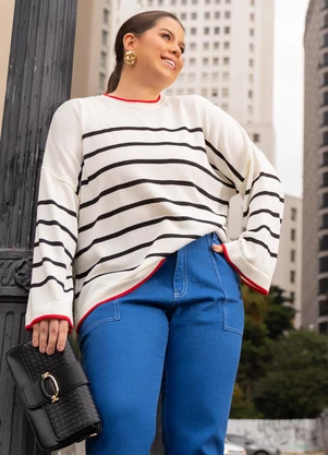 Quintess - Casaco Listrado P&B em Tricô - QUINTESS