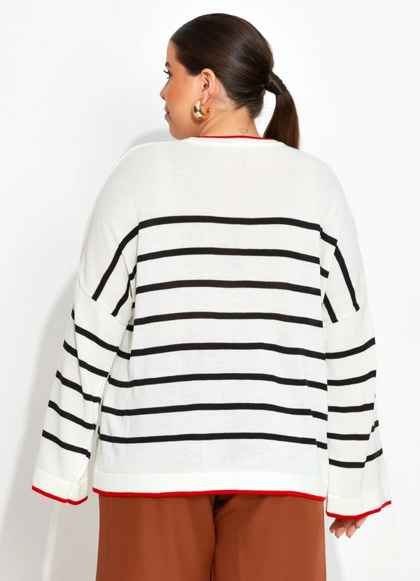 Quintess - Casaco Listrado P&B em Tricô 13