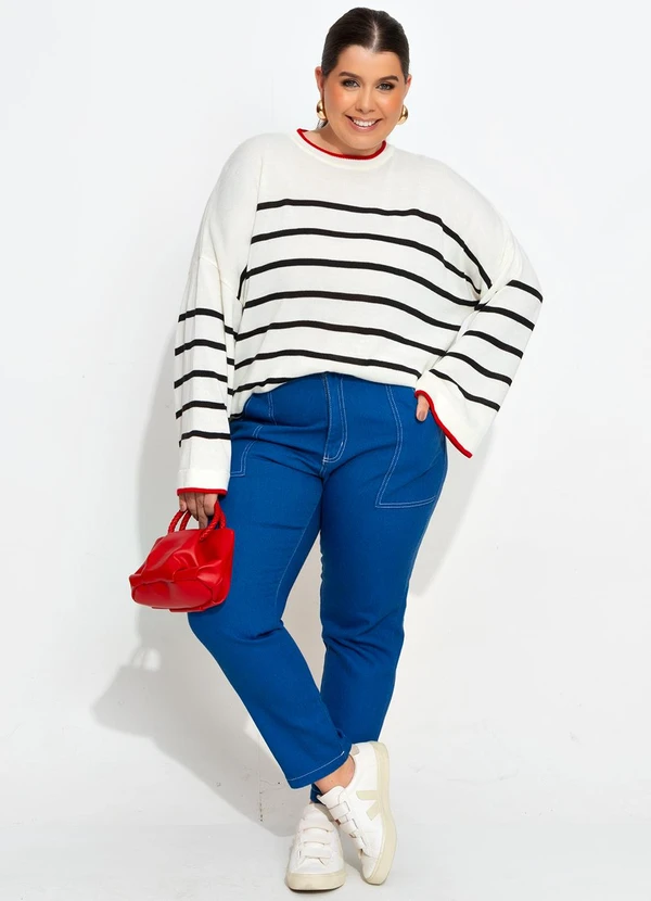 Quintess - Casaco Listrado P&B em Tricô
