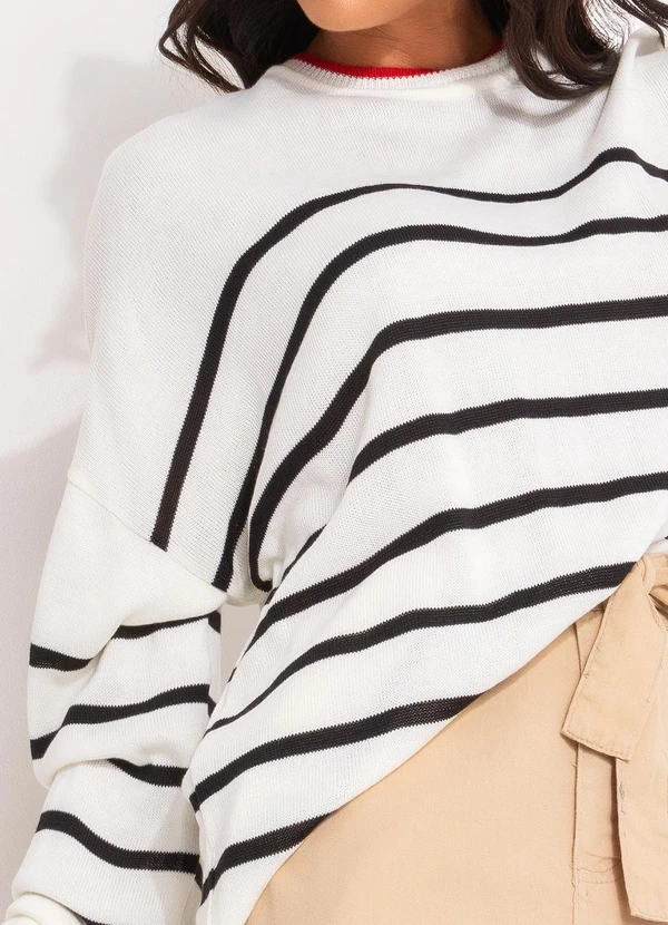 Quintess - Casaco Listrado P&B em Tricô 2
