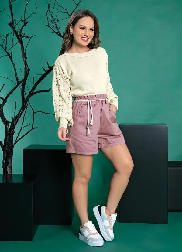 Rosalie - Casaco Off White em Tricô com Mangas Trabalhadas 3