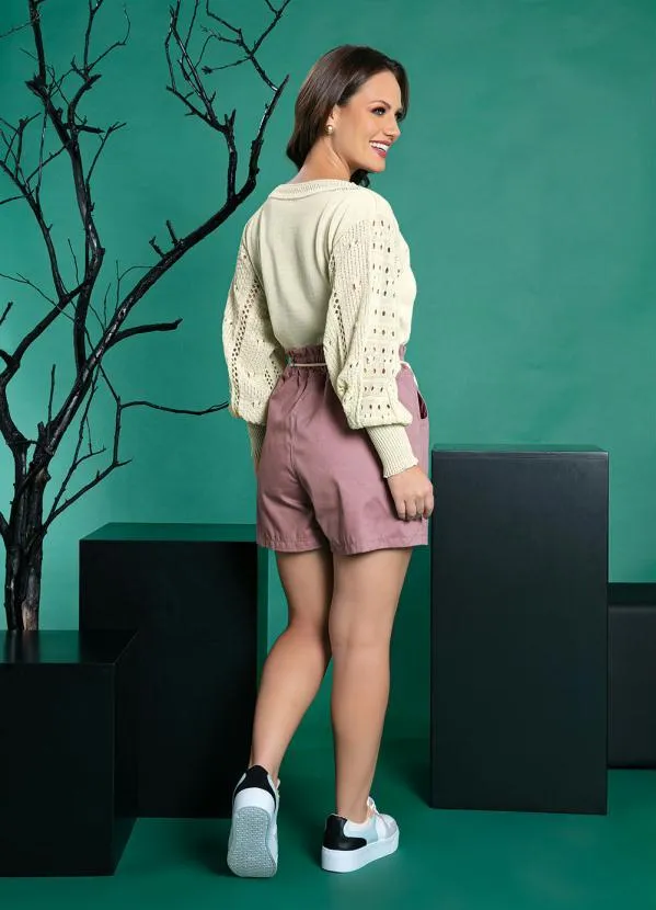 Rosalie - Casaco Off White em Tricô com Mangas Trabalhadas 4