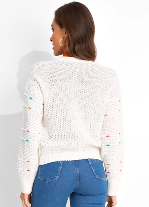Moda Pop - Casaco Off White em Tricô - MODA POP