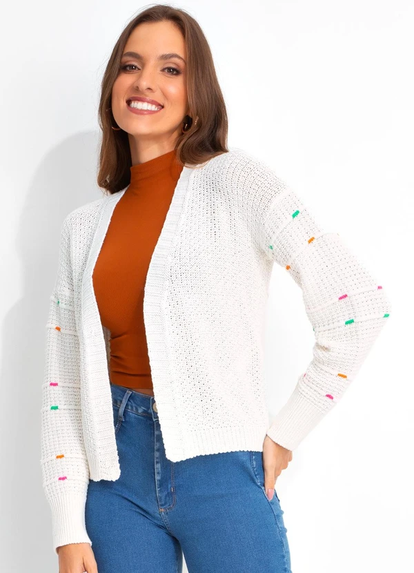 Moda Pop - Casaco Off White em Tricô