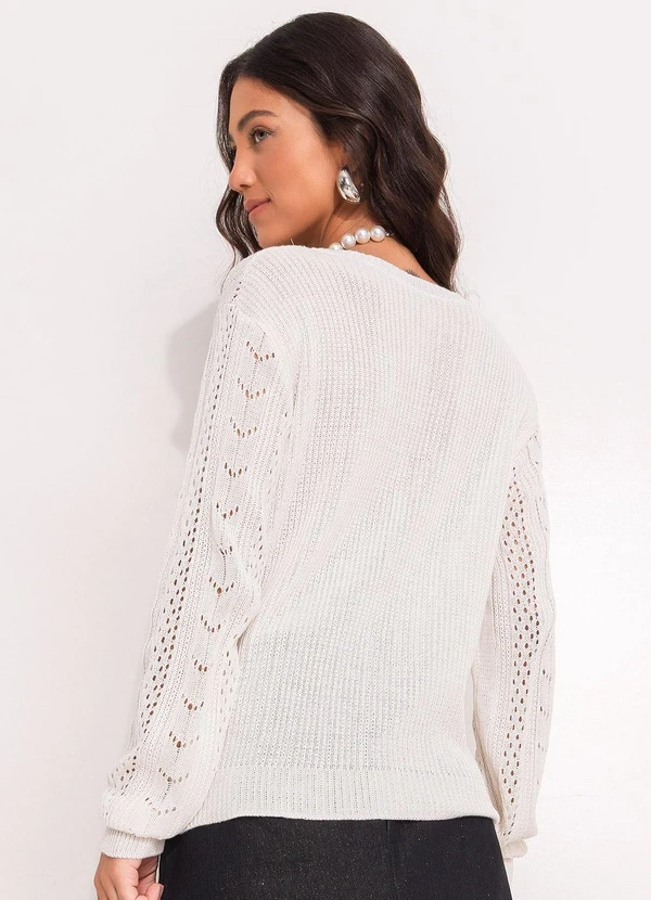 Quintess - Casaco de Tricô Transpassado Off White com Amarração Lateral 6