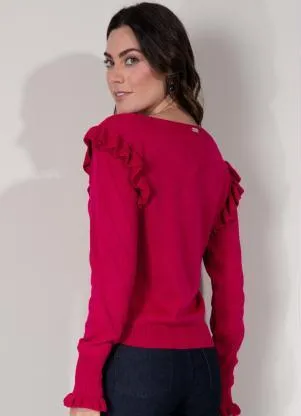 Outlet - Casaco Pink Decote V com Babados - OUTLET
