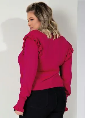 Outlet - Casaco Pink Decote V com Babados - OUTLET
