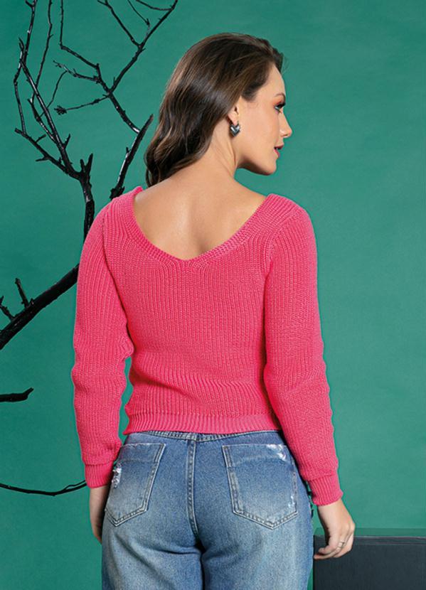 Outlet - Casaco Rosa Chiclete em Tricô com Bolso 2