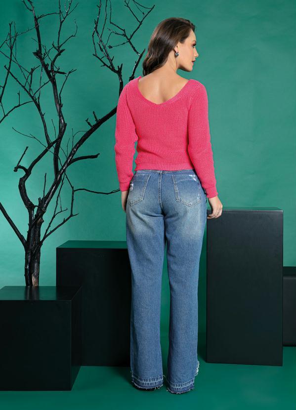 Outlet - Casaco Rosa Chiclete em Tricô com Bolso 4