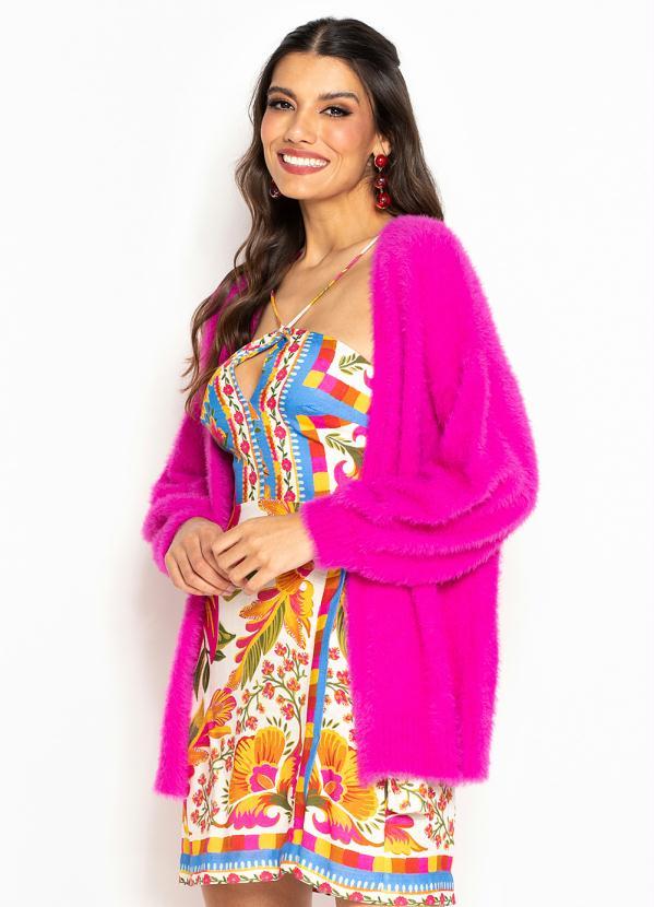 Farm - Casaco Tricot de Pelinho Rosa