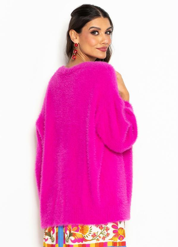 Farm - Casaco Tricot de Pelinho Rosa 2