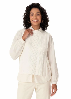 Malwee - Colete em Tricô com Amarração Off White - MALWEE