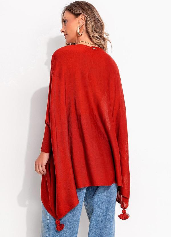 Quintess - Poncho Amplo Terracota em Tricô 6