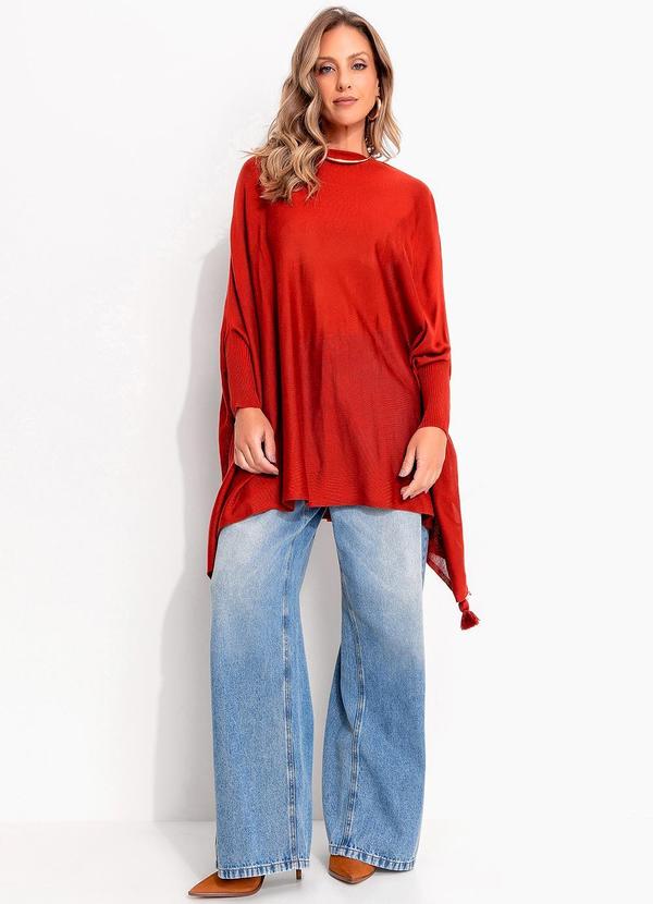 Quintess - Poncho Amplo Terracota em Tricô 5