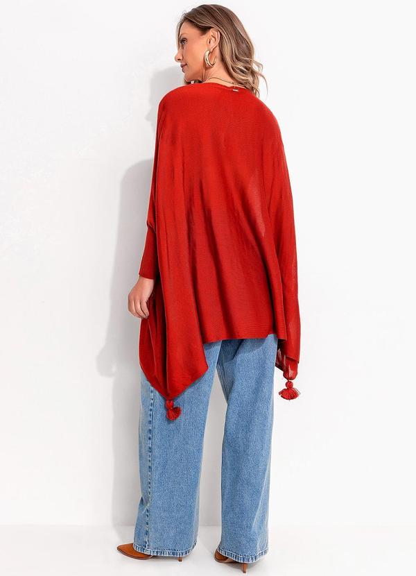 Quintess - Poncho Amplo Terracota em Tricô 4