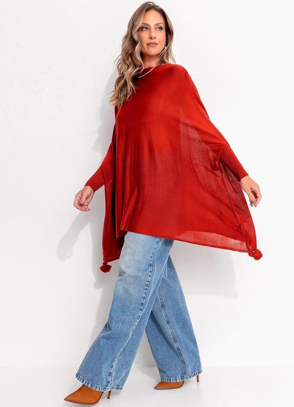 Quintess - Poncho Amplo Terracota em Tricô 3