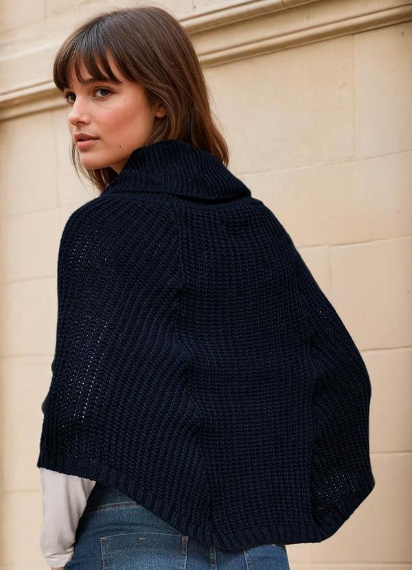bonprix - Poncho de Tricô Azul Marinho 3