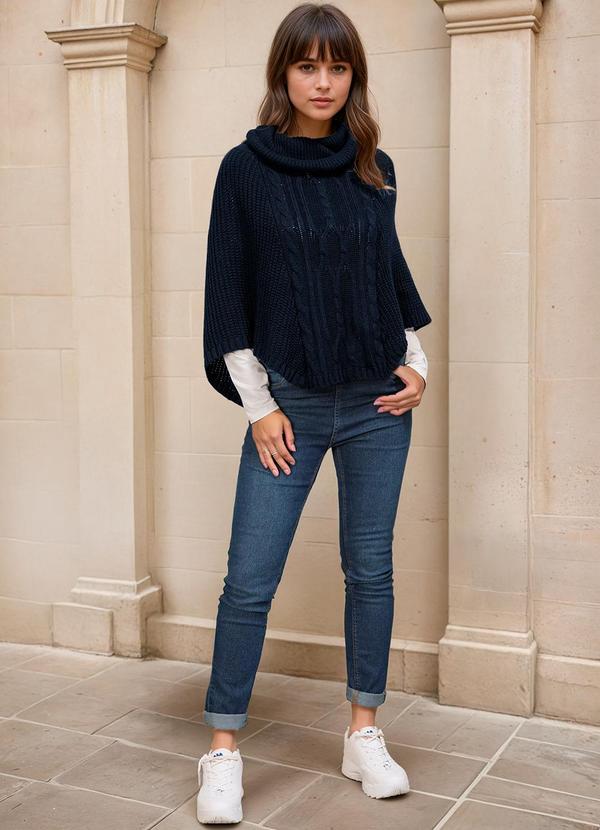 bonprix - Poncho de Tricô Azul Marinho 2