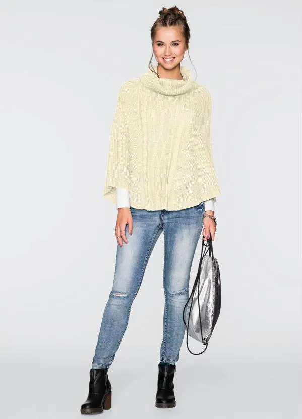 bonprix - Poncho de Tricô Bege 3