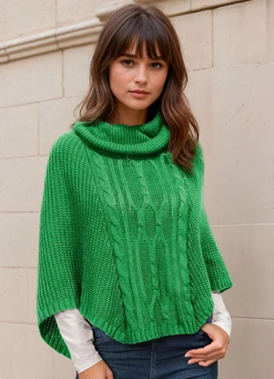 bonprix - Poncho de Tricô Verde Bandeira - BONPRIX