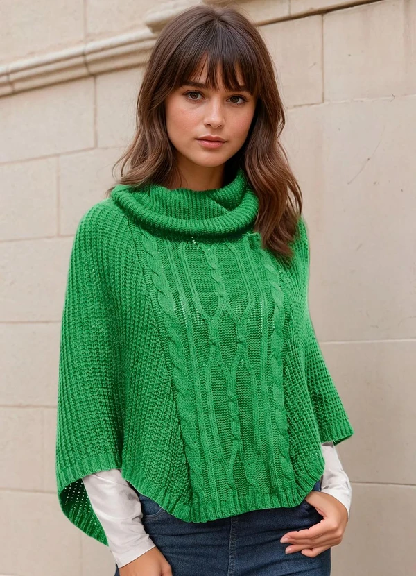 bonprix - Poncho de Tricô Verde Bandeira