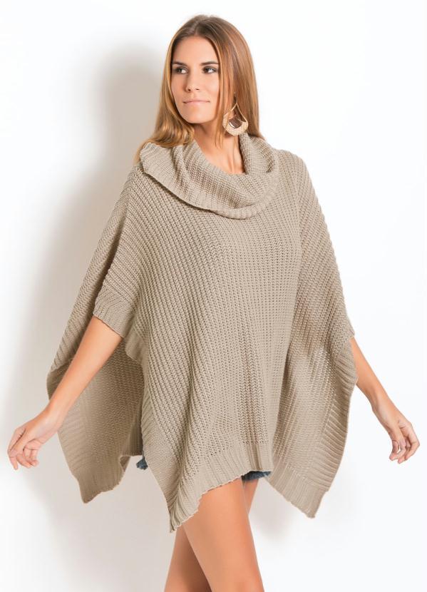 Quintess - Poncho em Tricô Bege com Gola Alta Quintess 3